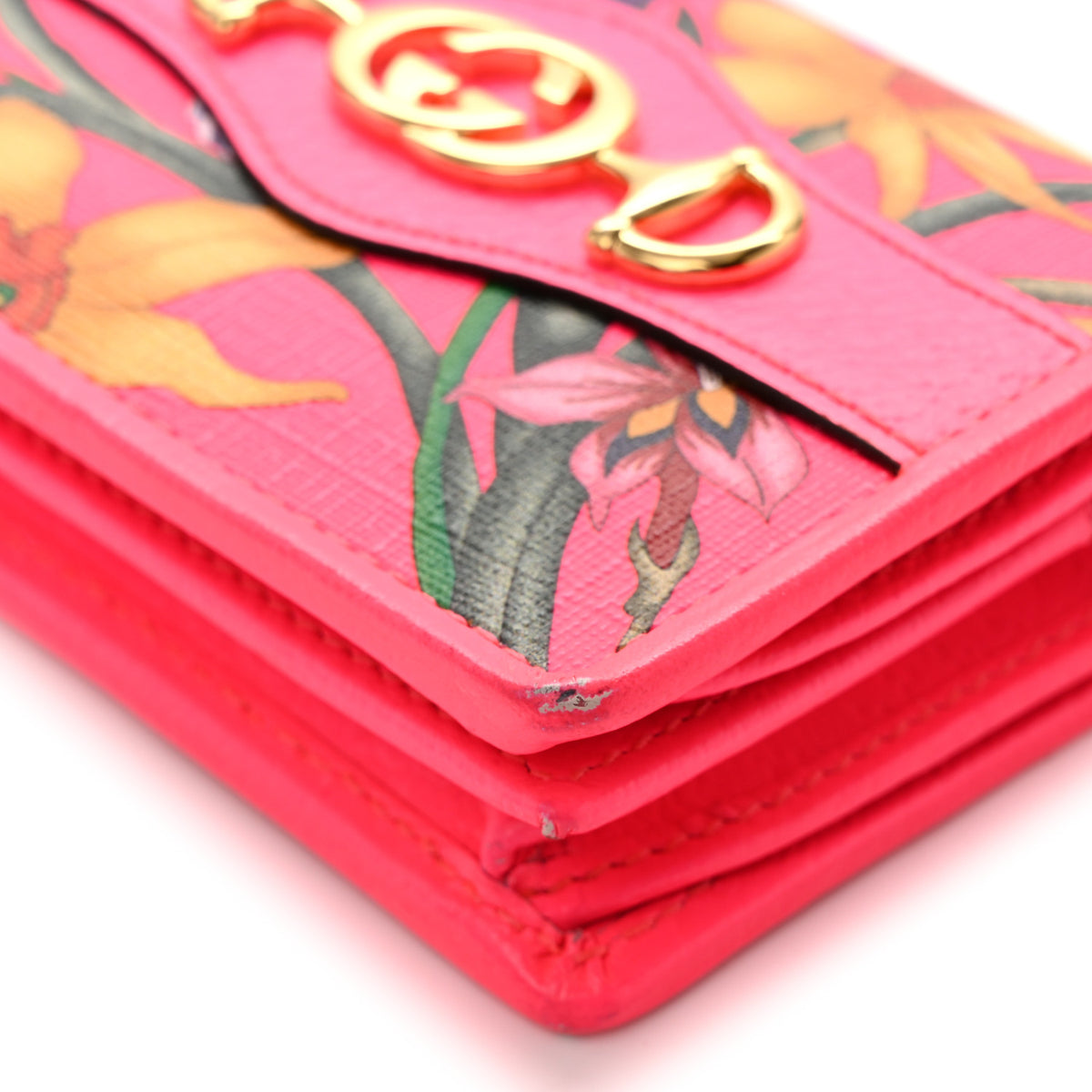 Gucci Calfskin Flora Print Zumi Card Case Fuxia Fluo 9 of 12