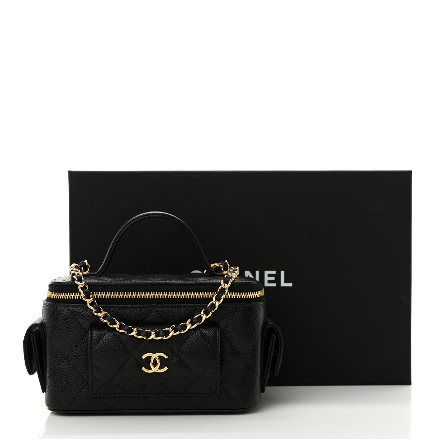 Caviar Quilted Polly Pocket East West Top Vanity With Chain Black