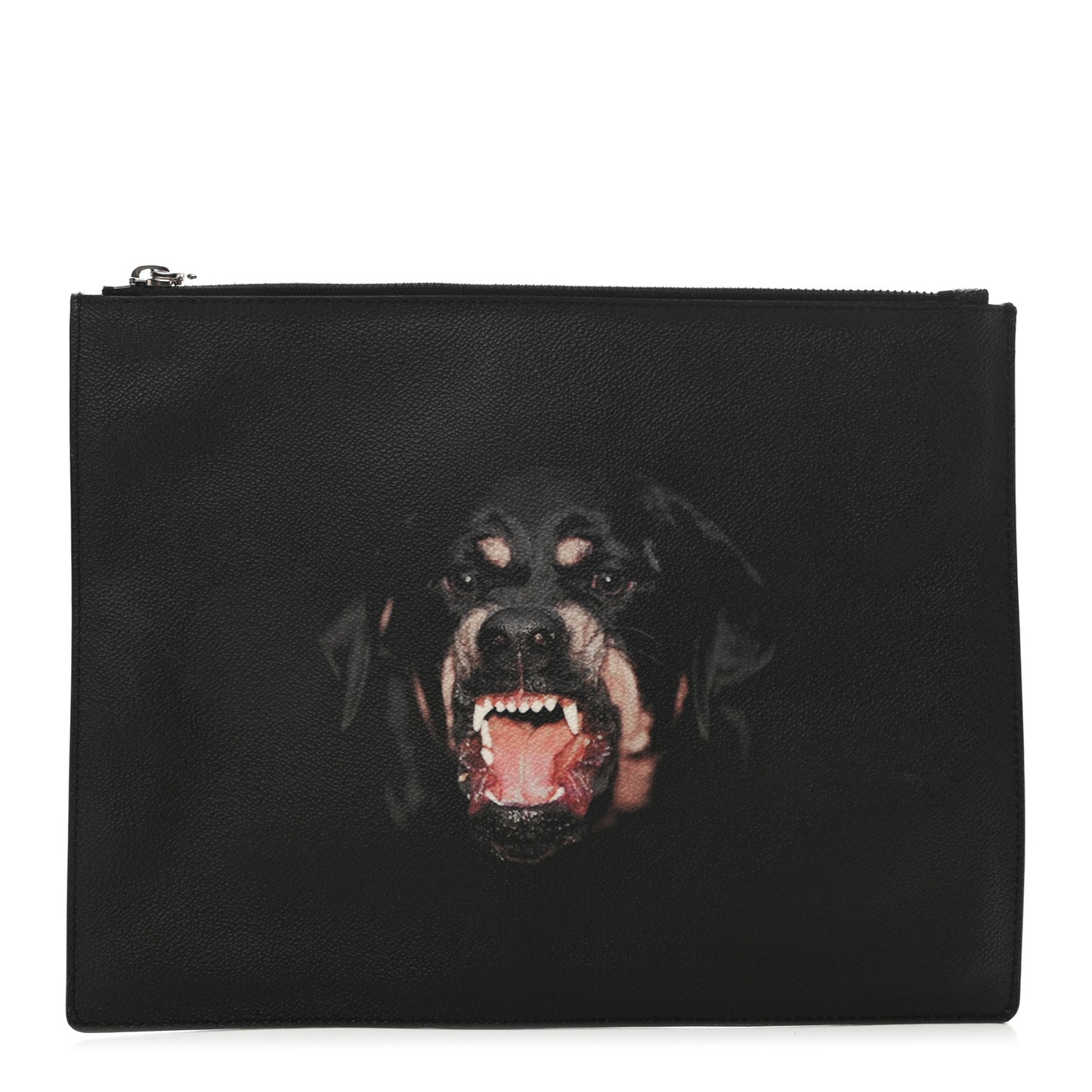 Textured Coated Canvas Rottweiler Print Medium Cosmetic Pouch Black