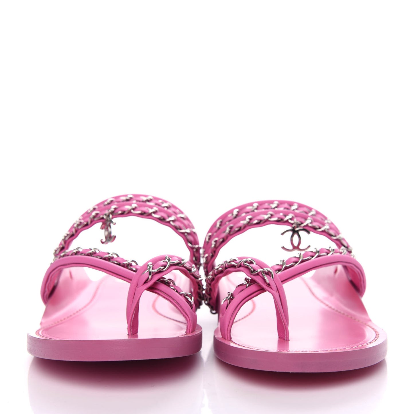 Calfskin Chain CC Thong Flat Sandals 40 Pink