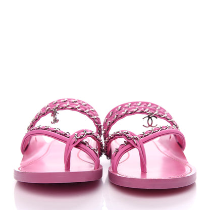Chanel Calfskin Chain CC Thong Flat Sandals 40 Pink 2 of 11
