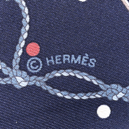 Hermes Silk Metallic Agneau Les Cles A Pois Fringed Twilly Bleu Marine Gris Argent Multicolor 3 of 4