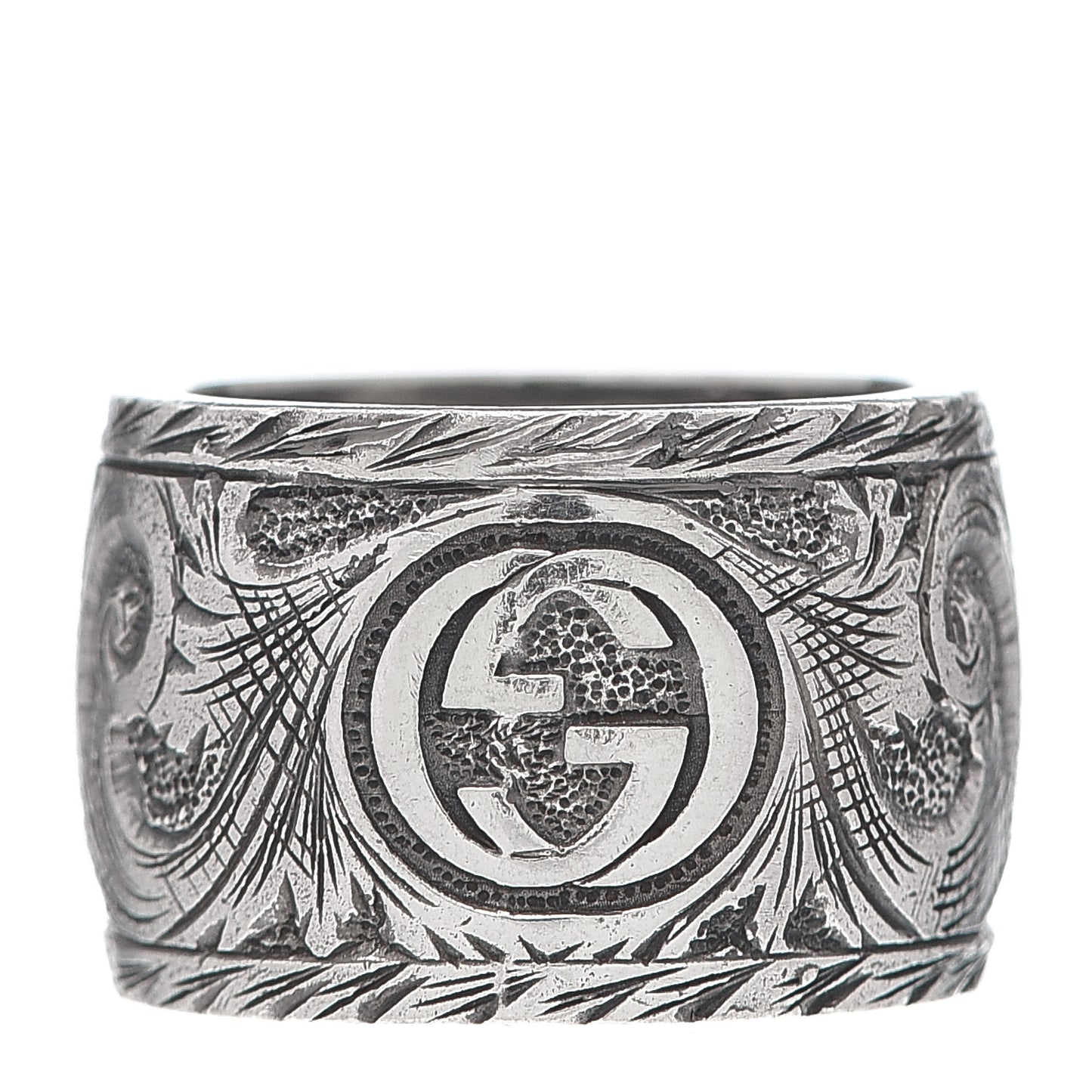 Sterling Silver Wide Feline Band Ring 54 6.75