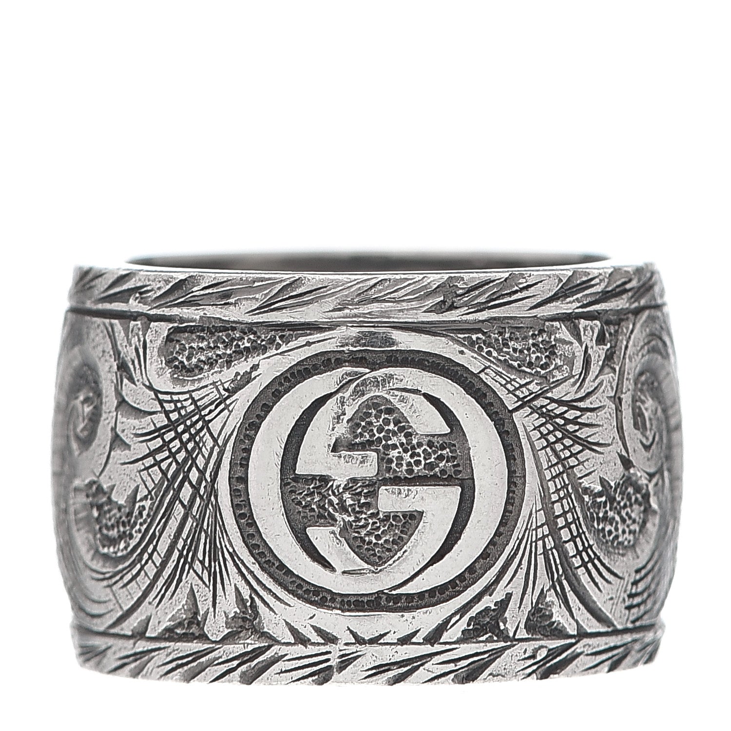 Gucci Sterling Silver Wide Feline Band Ring 54 6.75 3 of 5