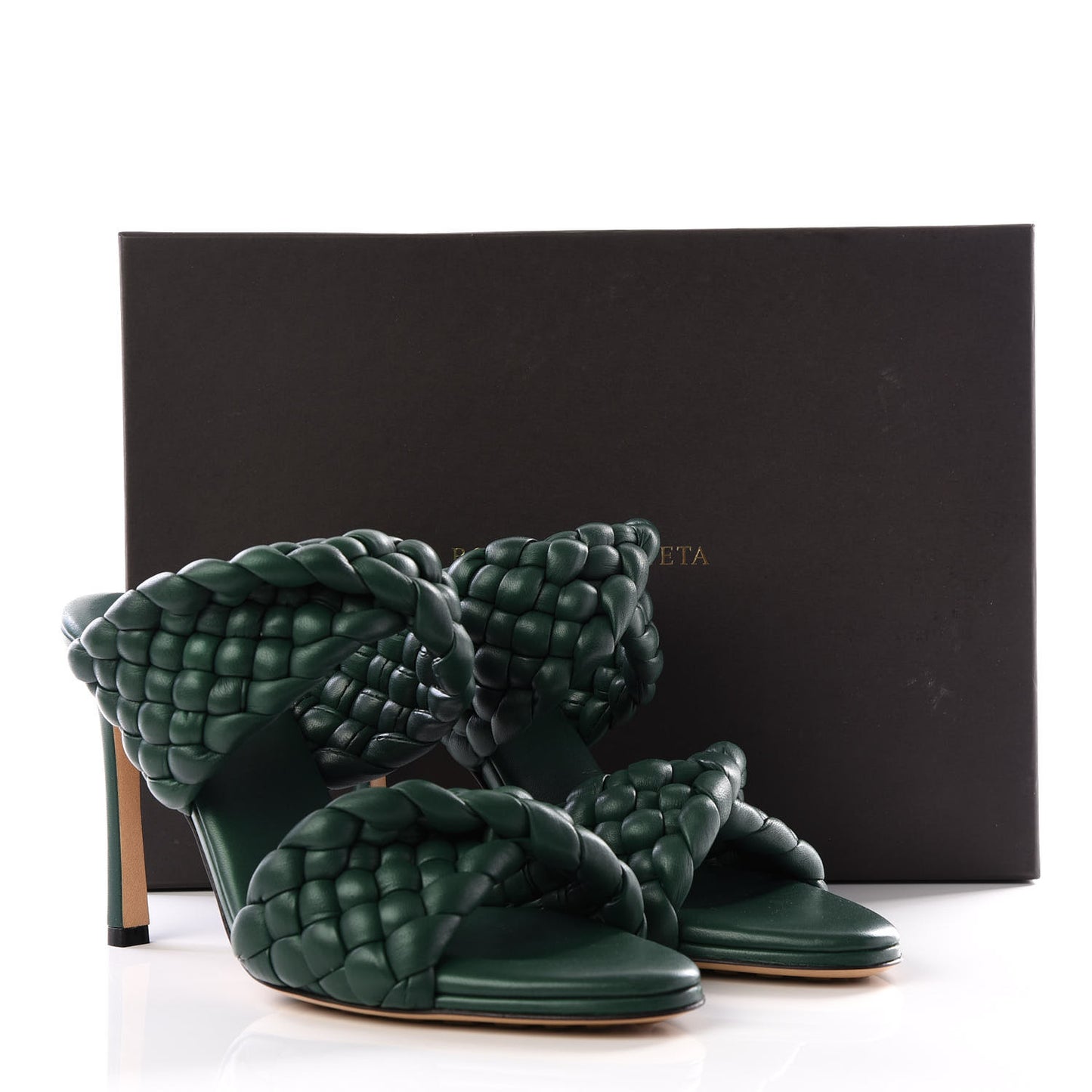 Nappa Twisted Padded Intrecciato Curve Slide Sandals 38.5 Vert Fonce
