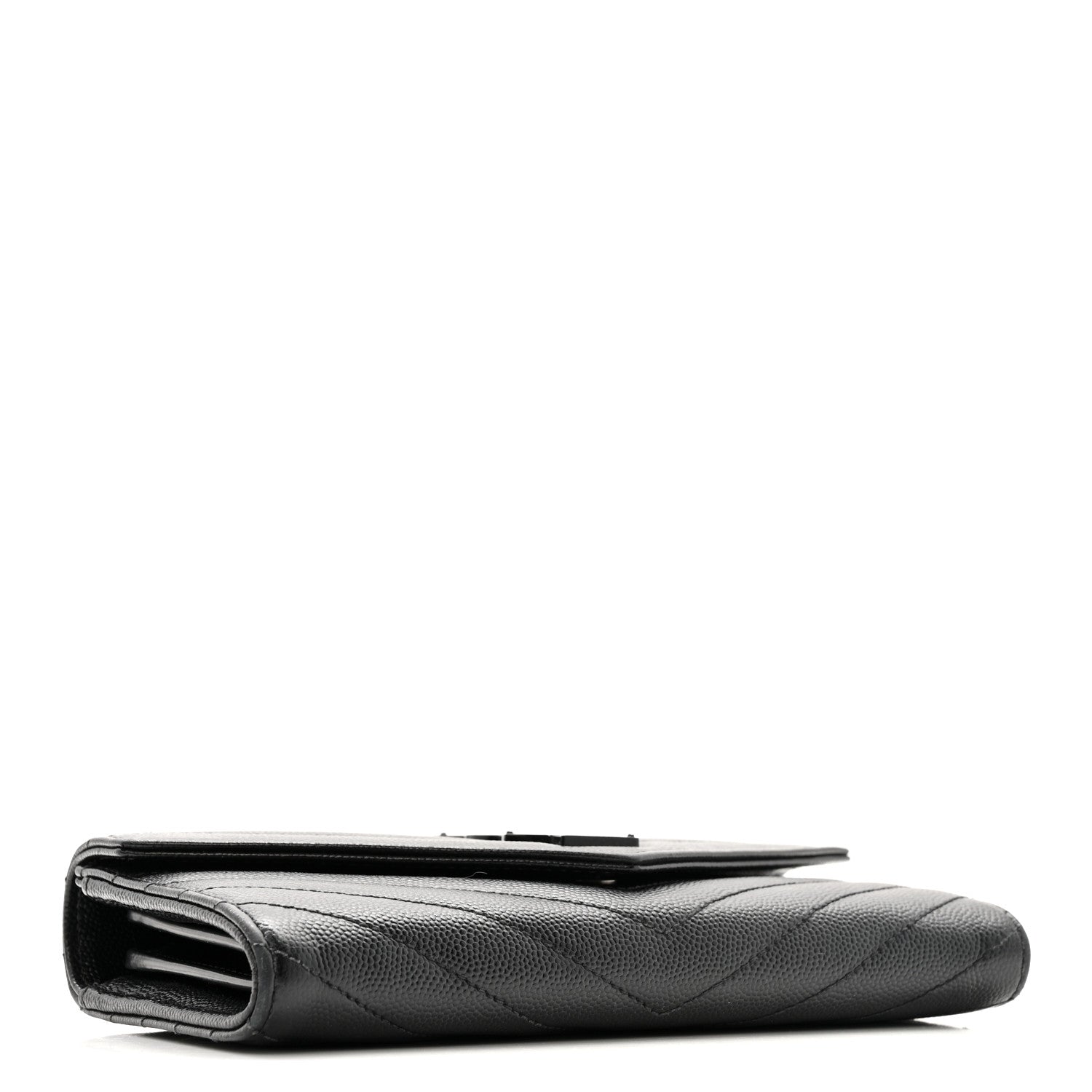 Saint Laurent Grain De Poudre Matelasse Chevron Monogram Flap Wallet Black 4 of 11