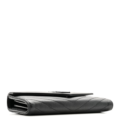 Saint Laurent Grain De Poudre Matelasse Chevron Monogram Flap Wallet Black 4 of 11