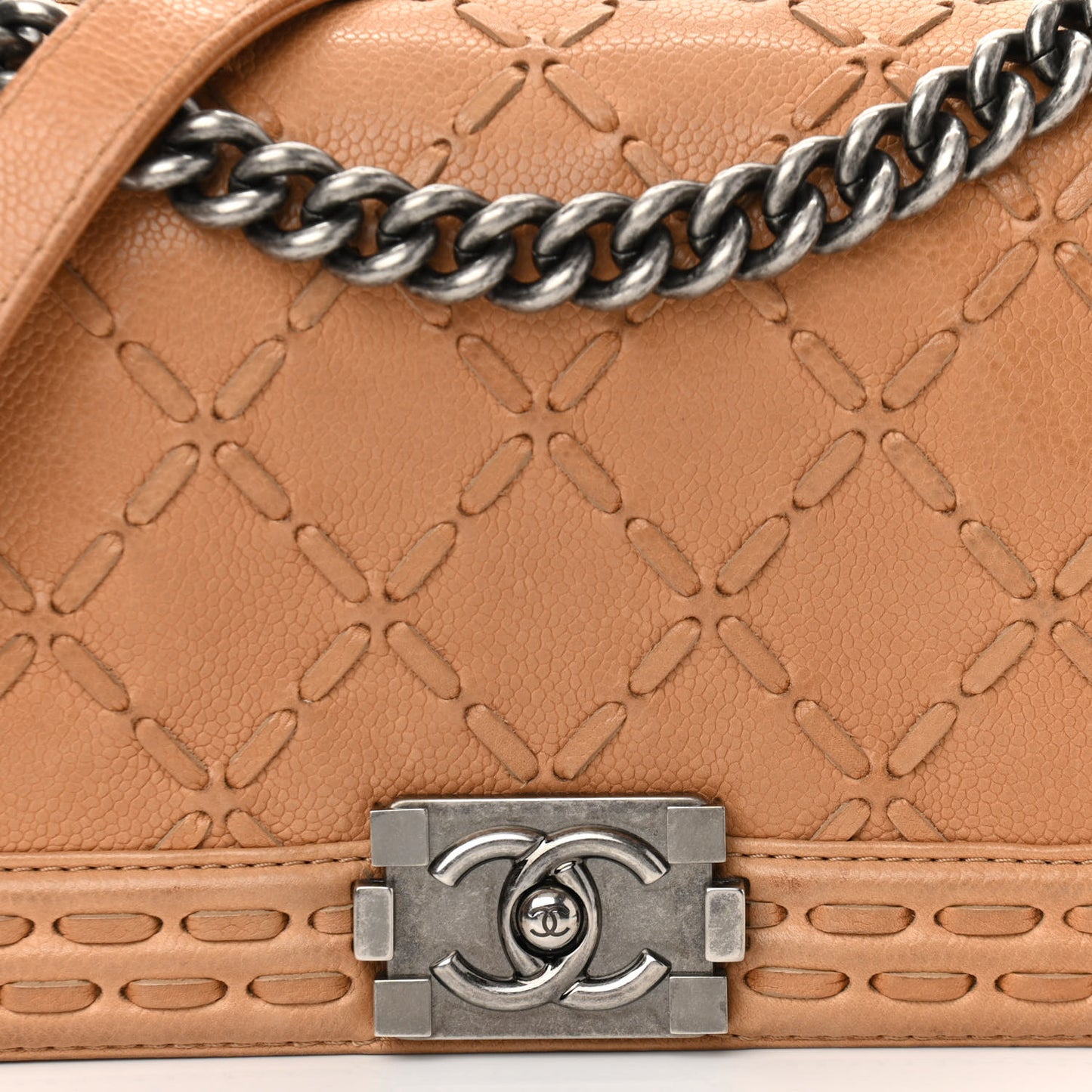 Caviar Stitched Medium Boy Flap Dark Beige