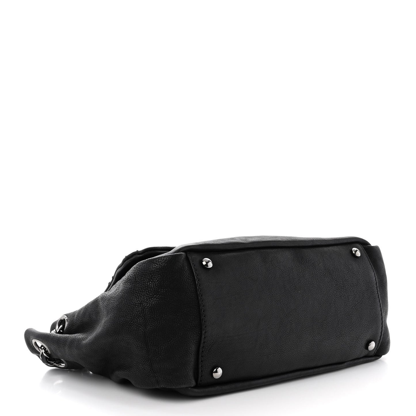 Calfskin Diamond Stitch Accordion Flap Black