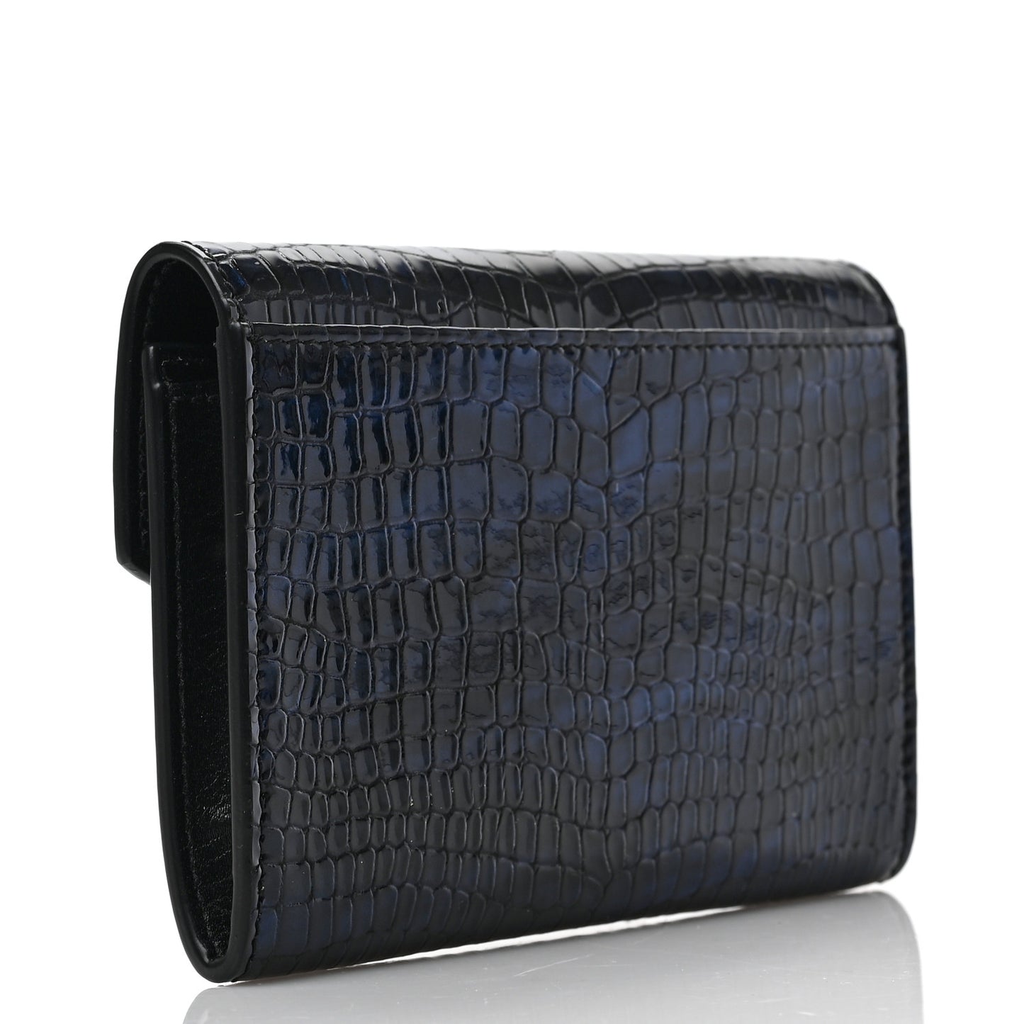 Calfskin Crocodile Embossed Small Monogram Envelope Wallet Blue