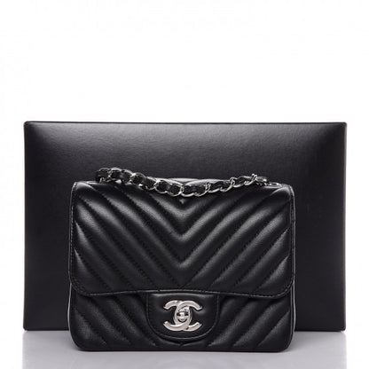 Chanel Lambskin Chevron Quilted Mini Square Flap Black 8 of 8
