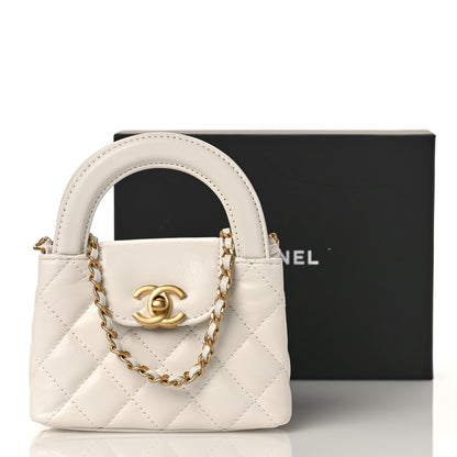 Chanel Shiny Aged Calfskin Quilted Mini Nano Kelly Shopper White 10 of 10