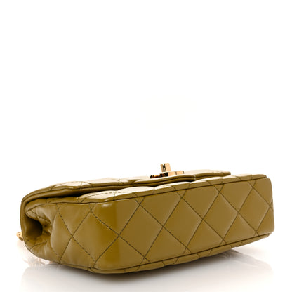 Chanel Shiny Lambskin Quilted Golden Links Top Handle Flap Green 4 of 10