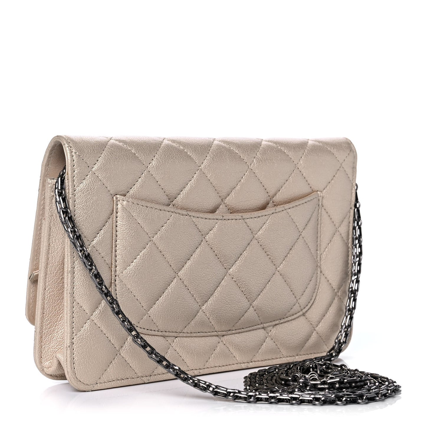 Metallic Sheepskin Quilted Reissue Wallet On Chain WOC Beige