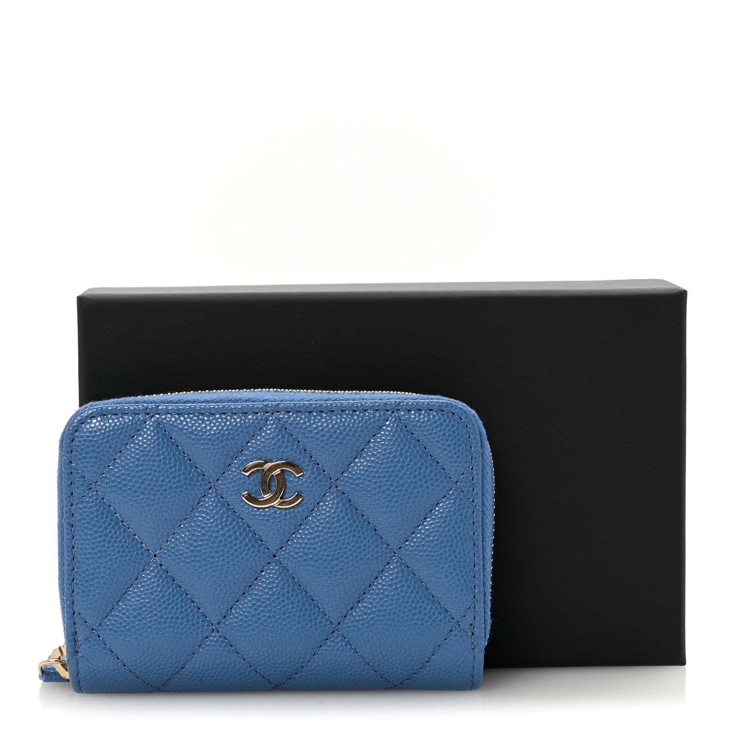 Chanel Caviar Quilted Zip Coin Purse Blue 8 of 8