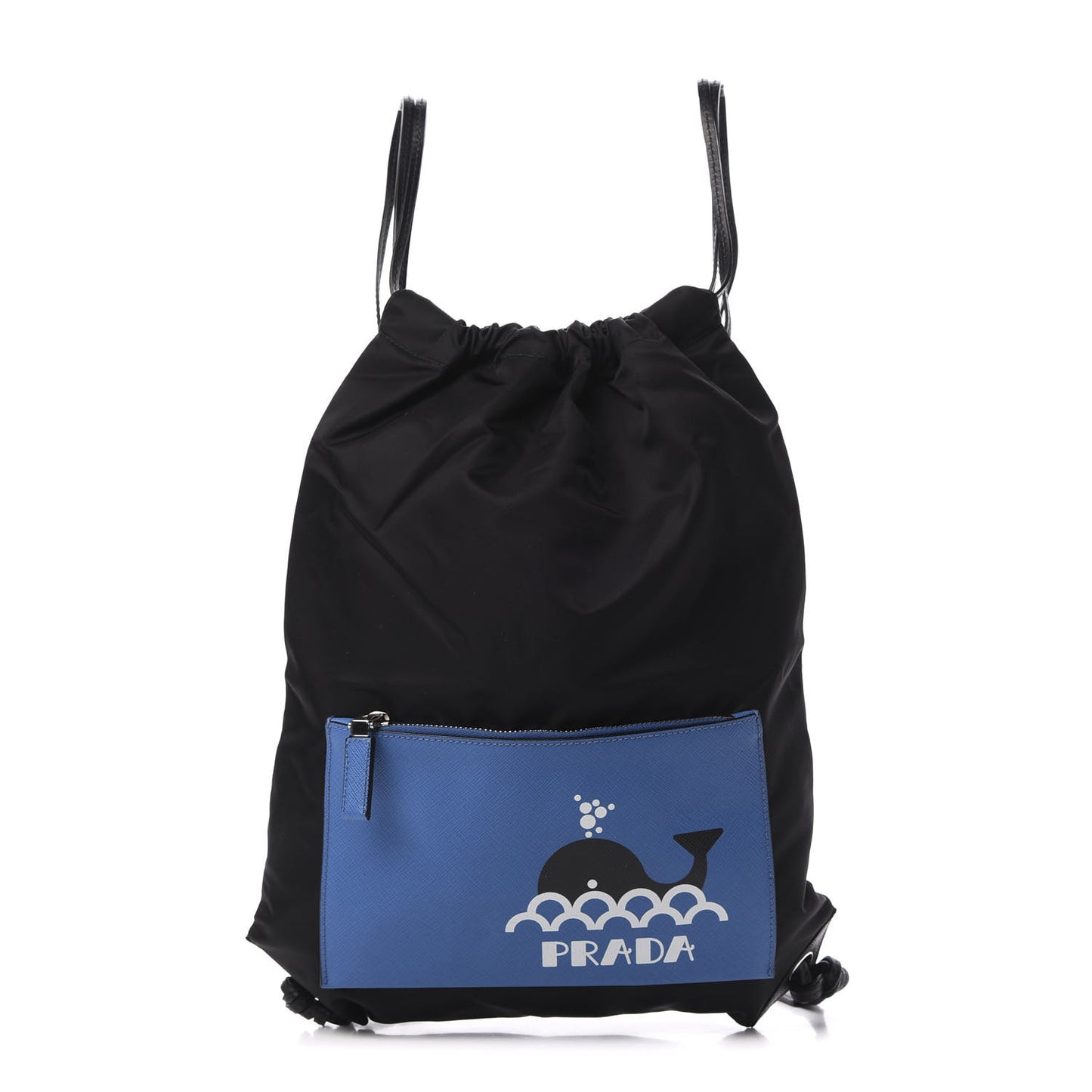 Tessuto Nylon Saffiano Whale Drawstring Pocket Backpack Black Marea