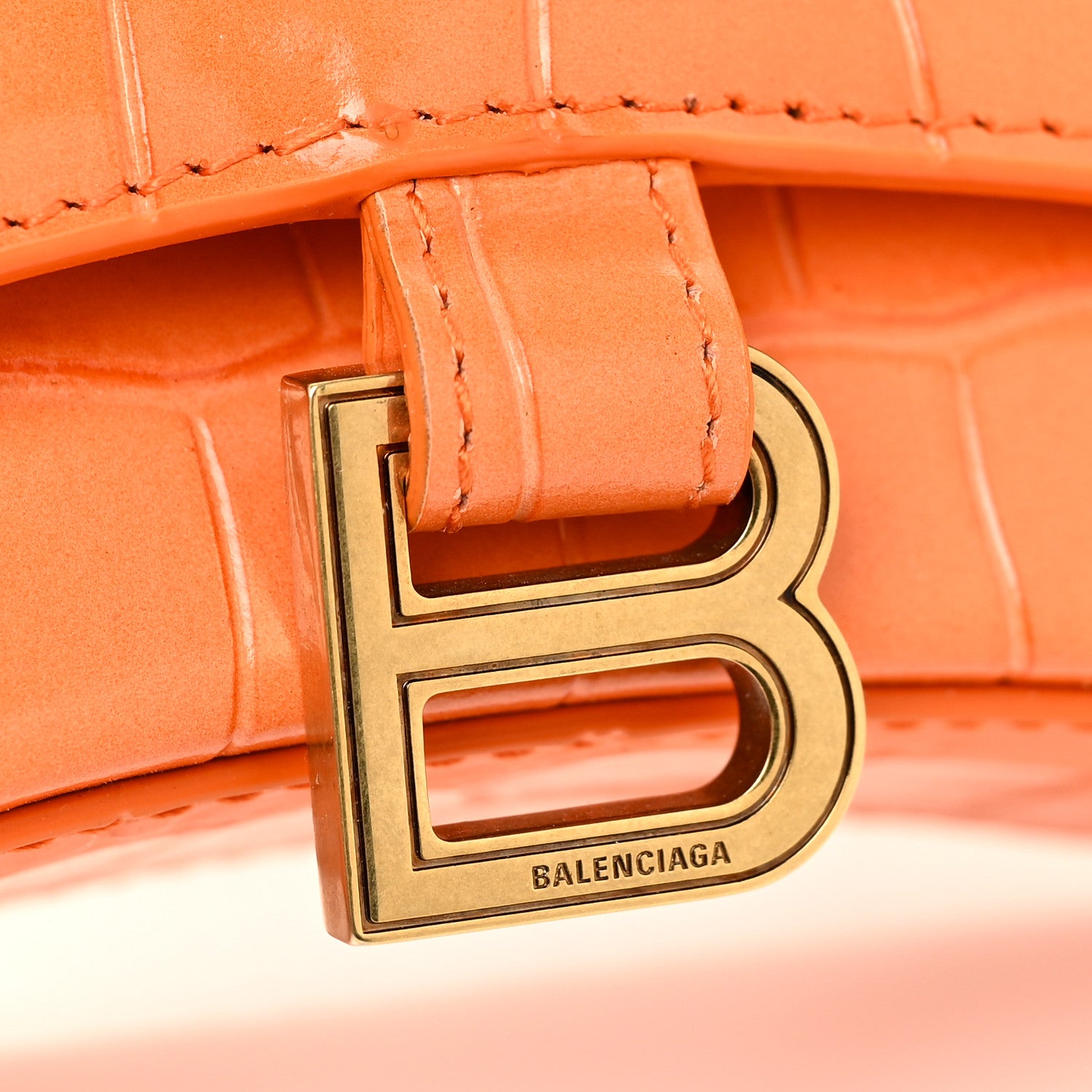 Balenciaga Shiny Calfskin Crocodile Embossed Hourglass Top Handle Bag Mini Orange 29 of 31