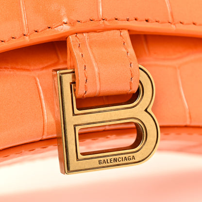 Balenciaga Shiny Calfskin Crocodile Embossed Hourglass Top Handle Bag Mini Orange 29 of 31