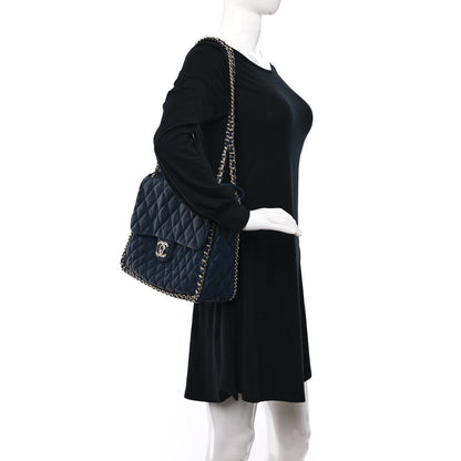 Chanel Washed Lambskin Quilted Chain Around Maxi Flap Dark Navy Blue 2 of 9