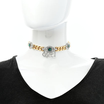 Gucci Crystals Gucci Script Choker Necklace Gold Green 2 of 7