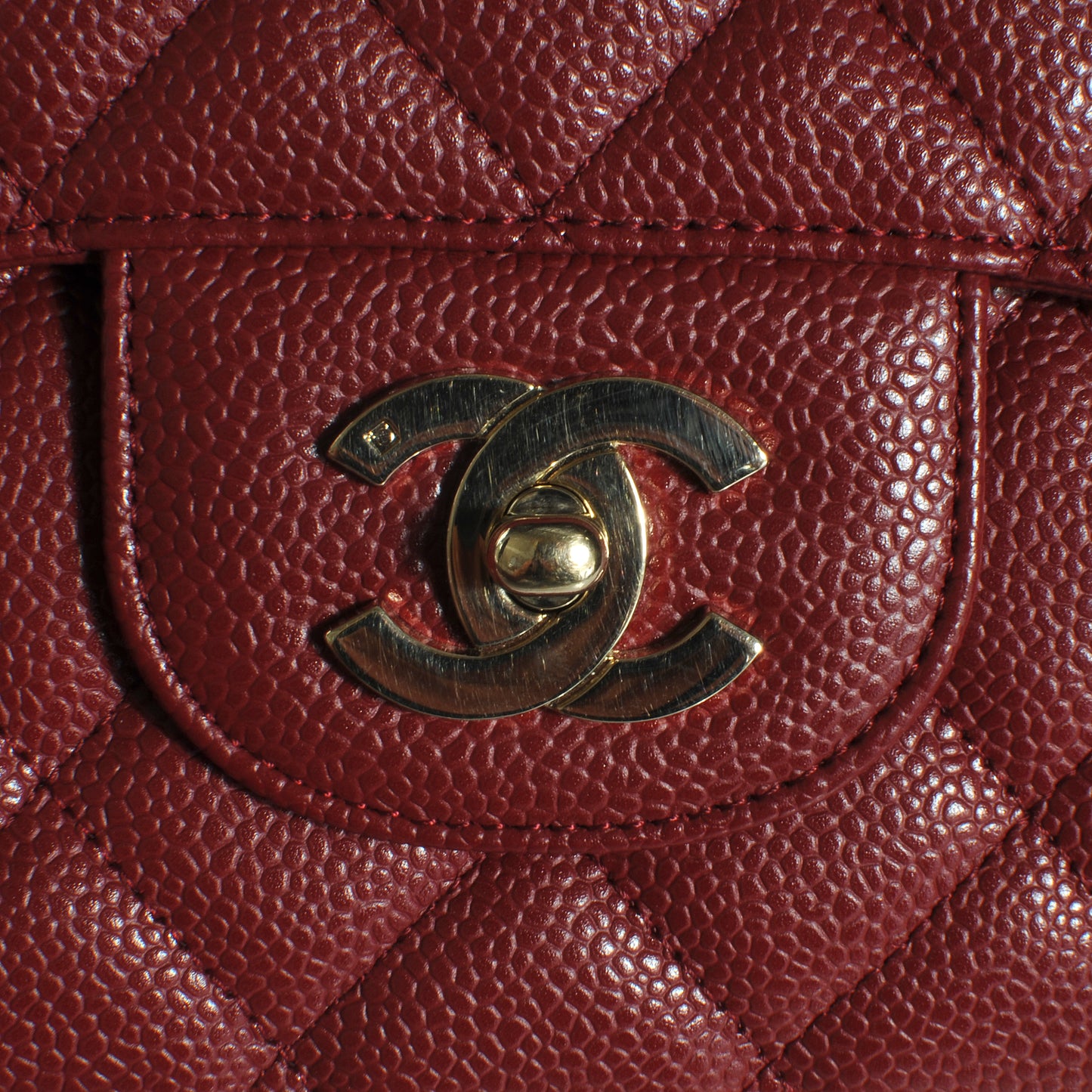 Caviar Jumbo Single Flap Dark Red