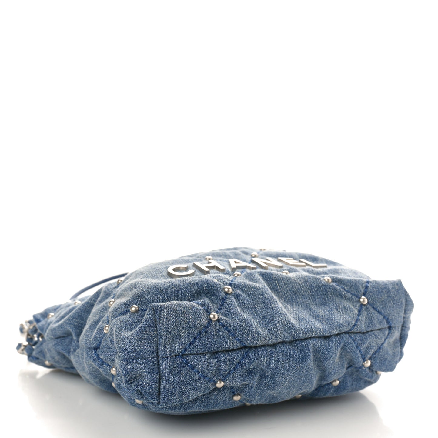 Washed Denim Quilted Studded Mini Chanel 22 Blue