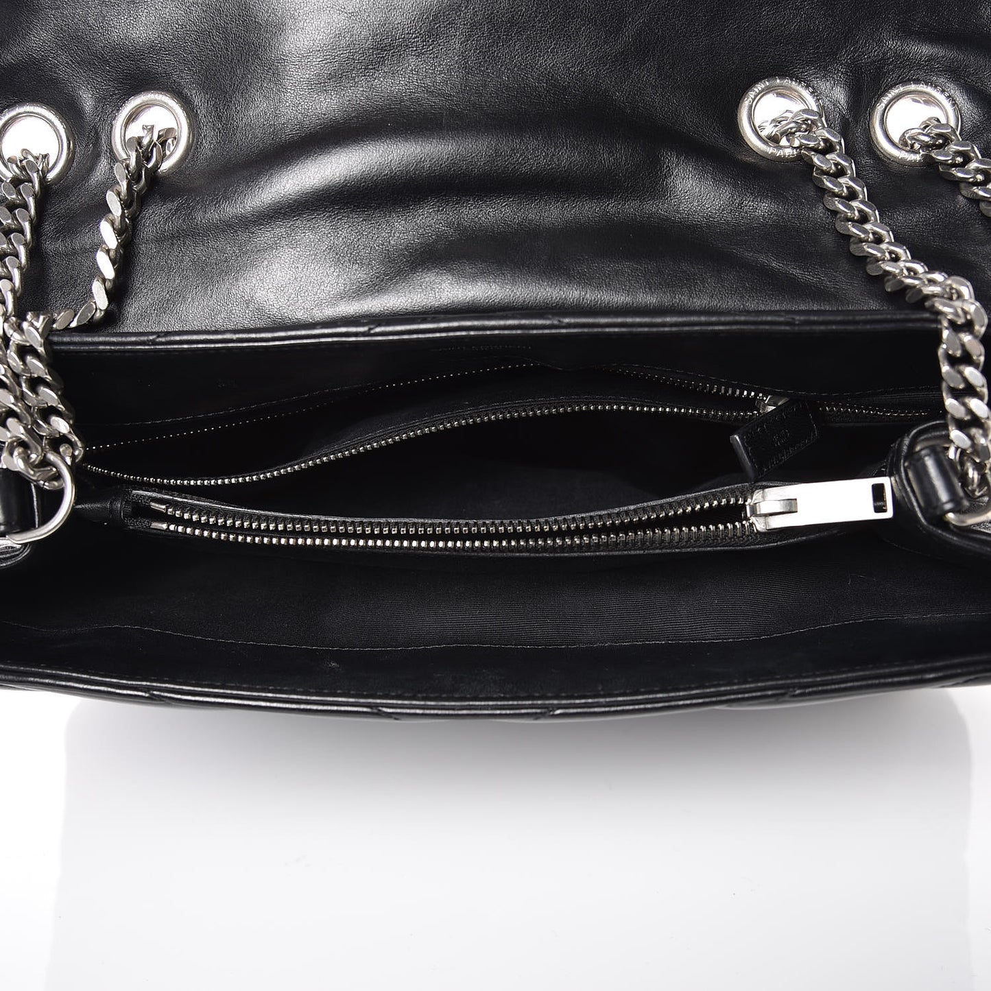 Calfskin Y Quilted Monogram Medium Loulou Chain Satchel Black