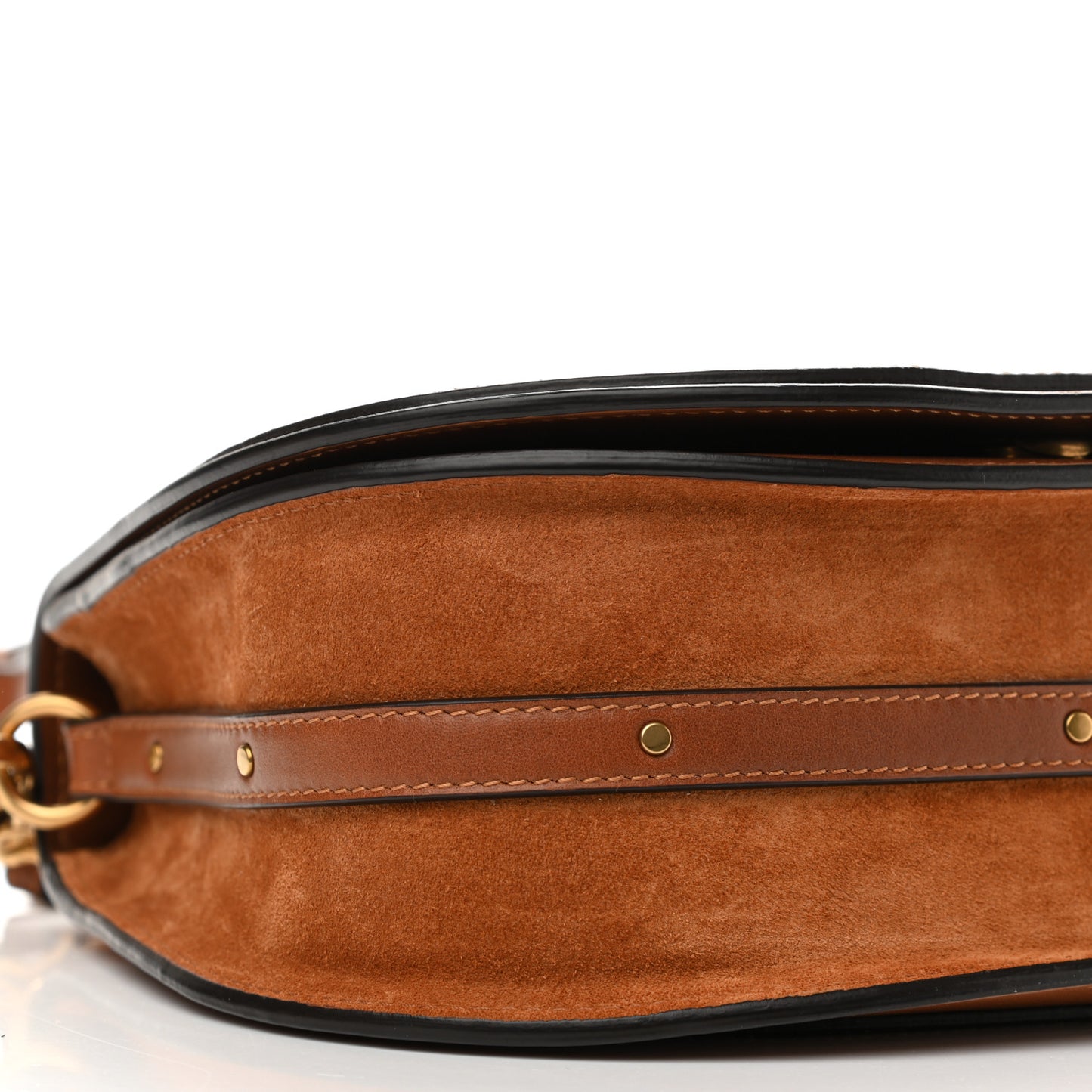 Calfskin Suede Medium Nile Bracelet Bag Caramel