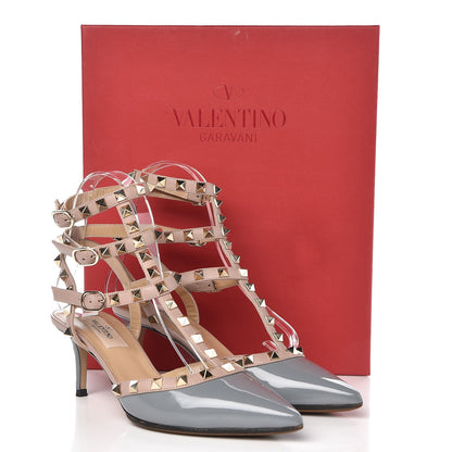 Valentino Garavani Patent Rockstud Ankle Strap Low Heel Pumps 36 Grey Poudre 12 of 12