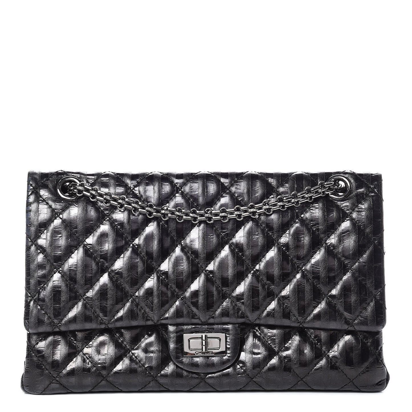 Metallic Calfskin Striped 2.55 Reissue 226 Flap Black