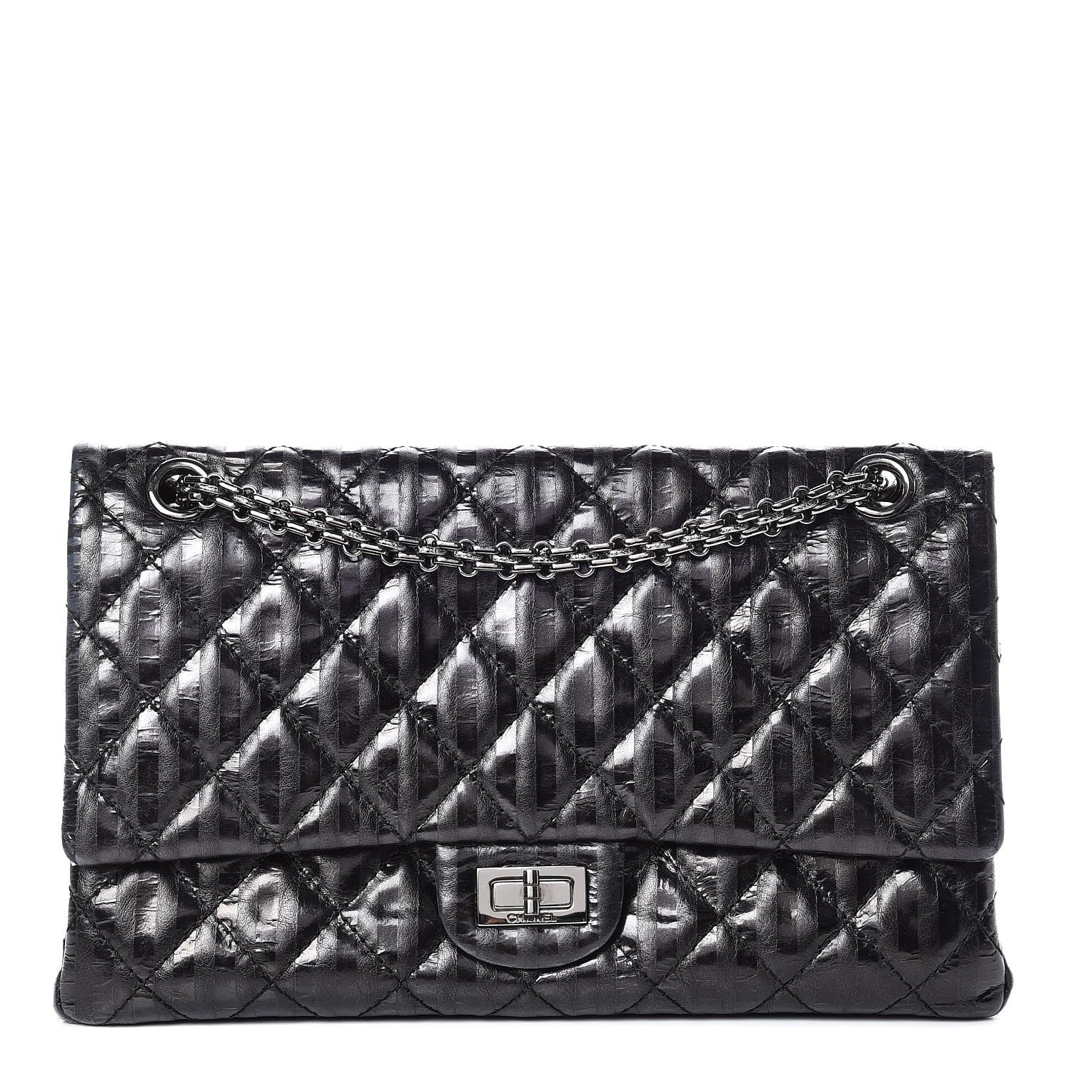 Chanel Metallic Calfskin Striped 2.55 Reissue 226 Flap Black 1 of 11