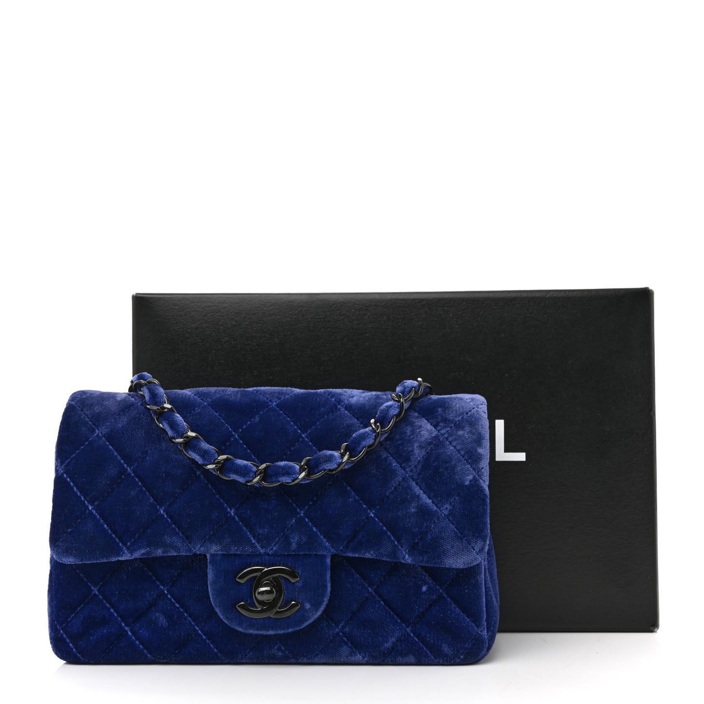 Velvet Quilted Mini Rectangular Flap Dark Blue