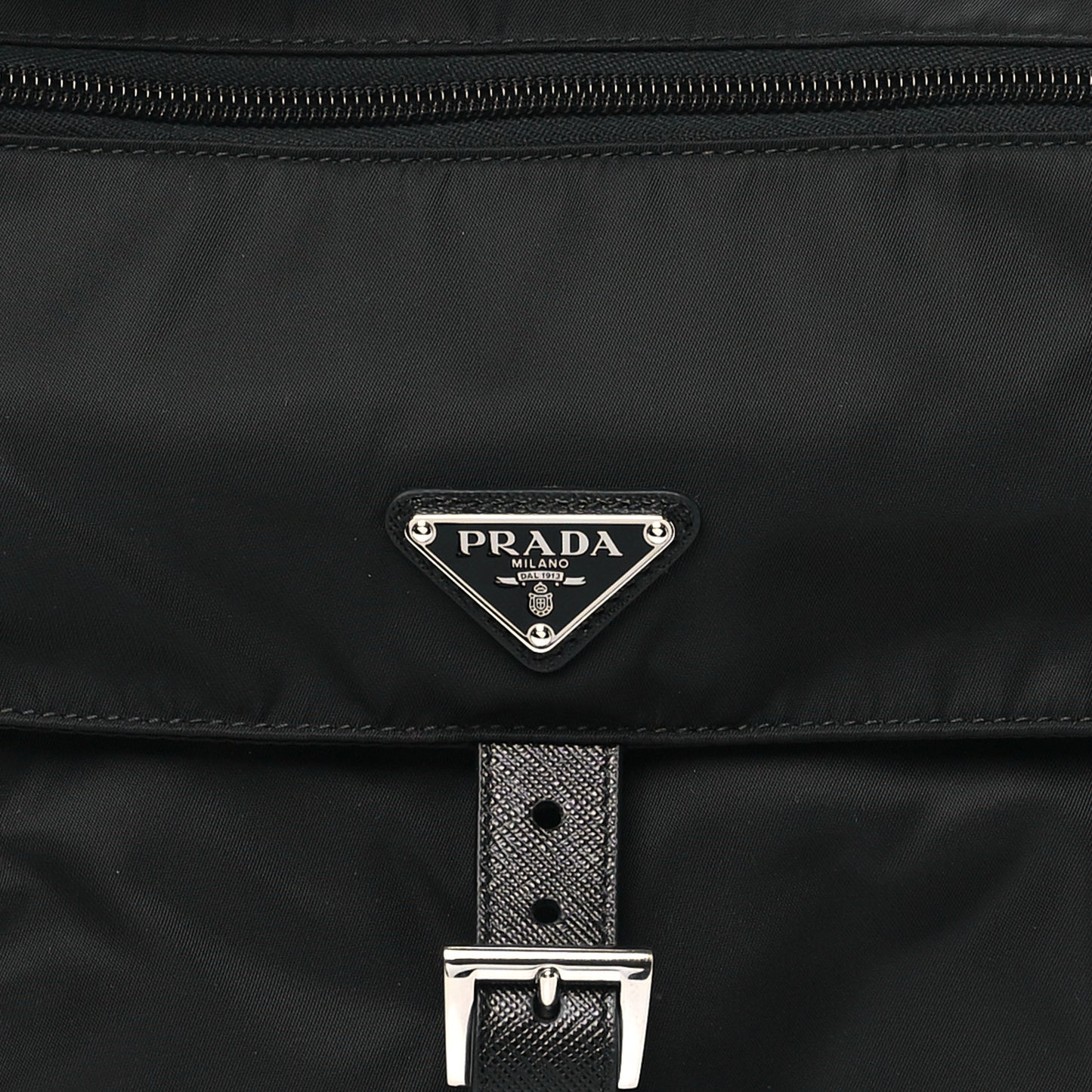 Re-Nylon Vela Saffiano Pocket Single Buckle Messenger Shoulder Bag Black