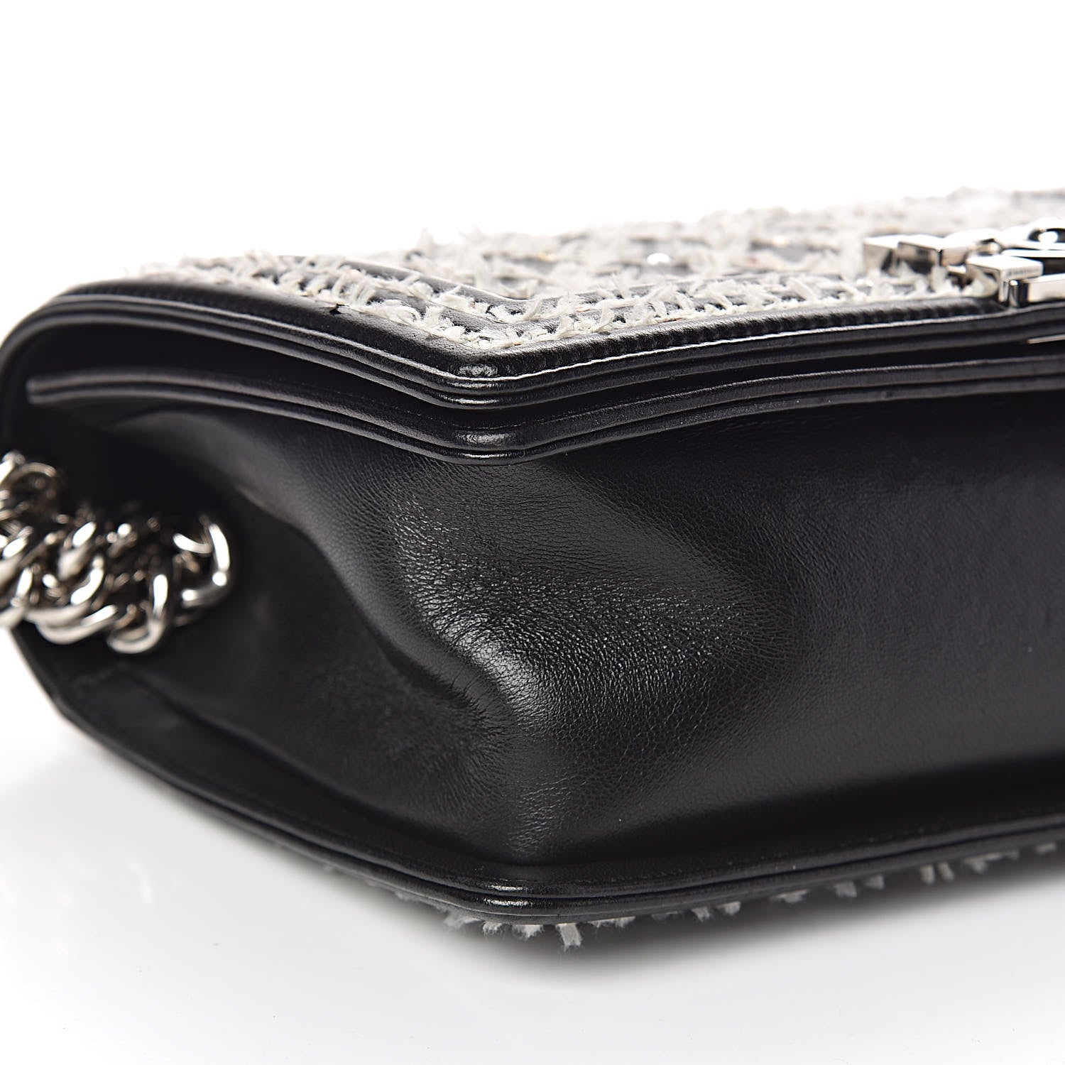 Chanel Calfskin Tweed Sequin Stitched Medium Boy Flap Black White 8 of 17