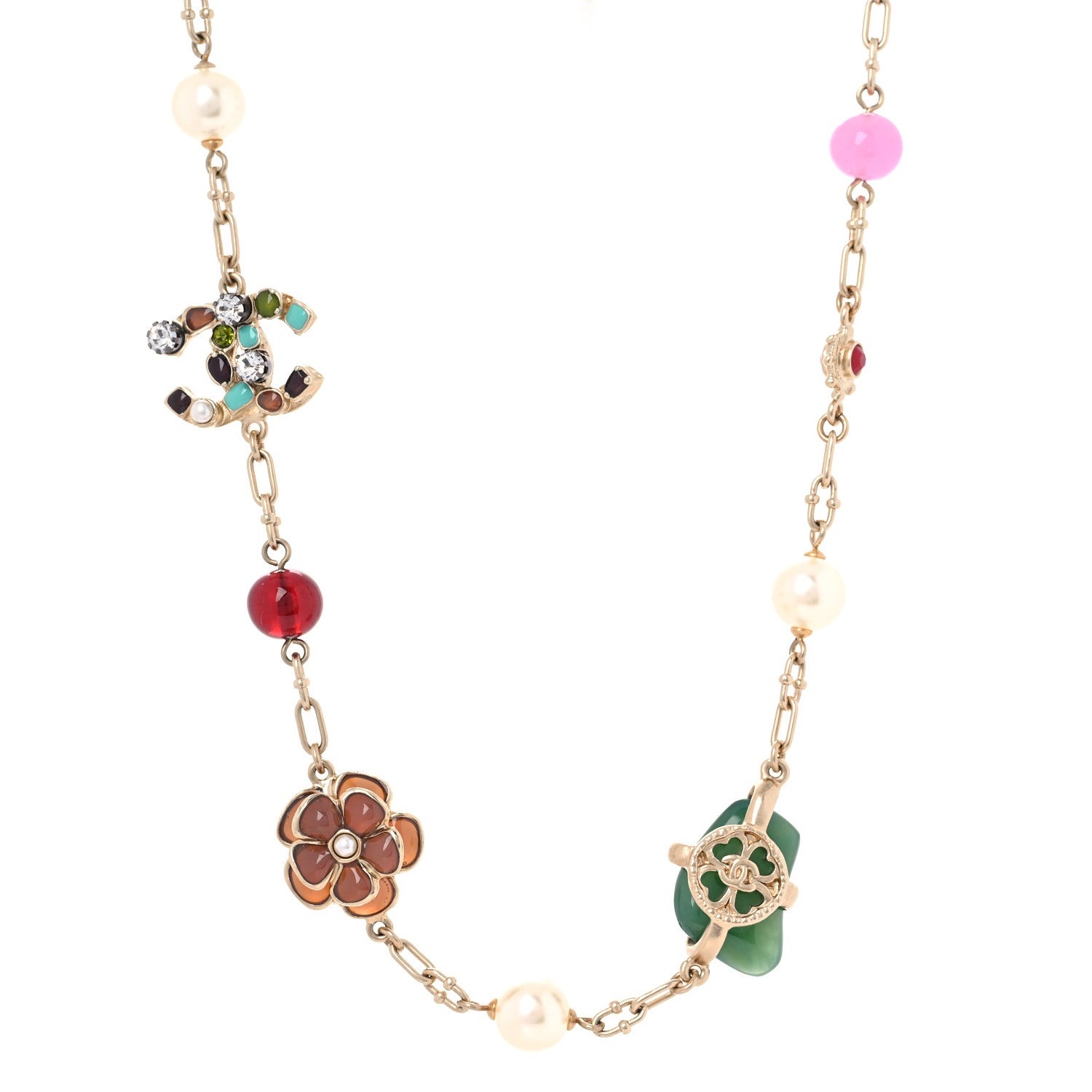 Chanel Gripoix Crystal Pearl CC Floral Short Necklace Gold Multicolor 1 of 5