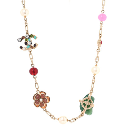 Chanel Gripoix Crystal Pearl CC Floral Short Necklace Gold Multicolor 1 of 5
