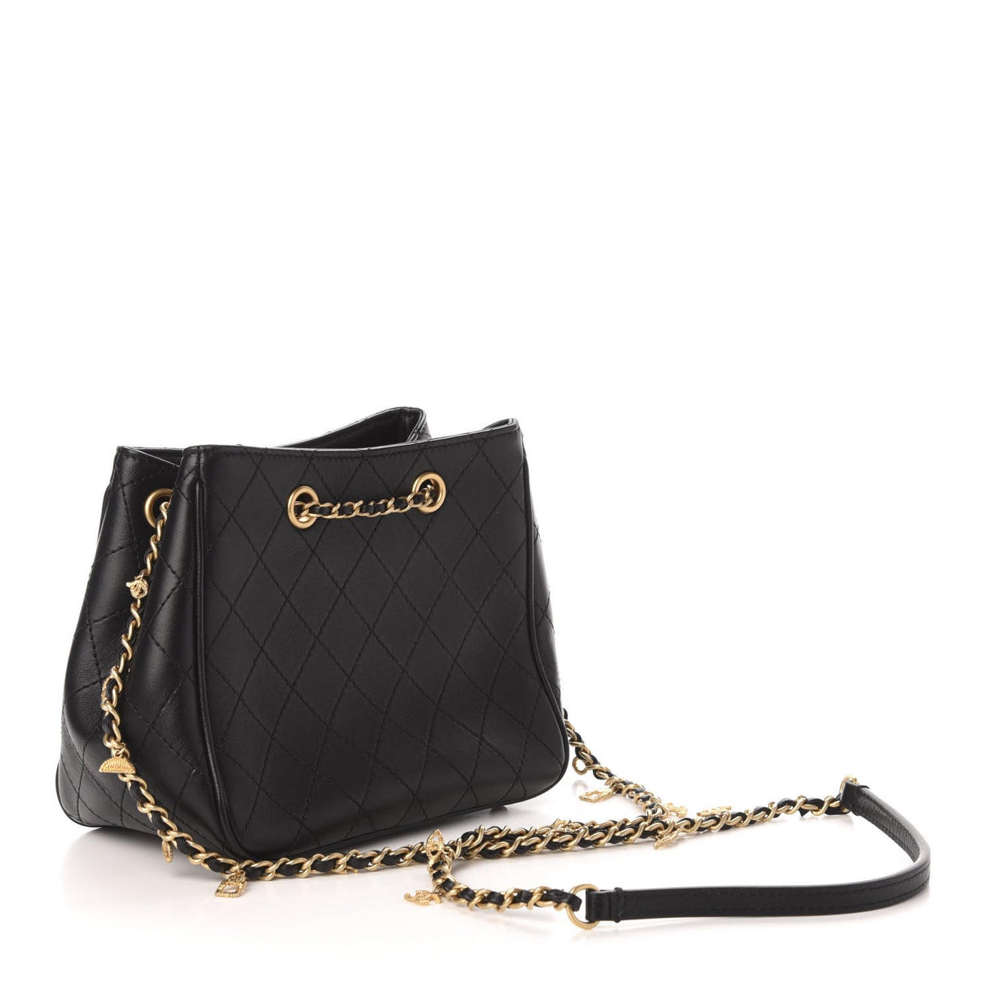 Calfskin Stitched Small Egyptian Amulet Drawstring Bag Black