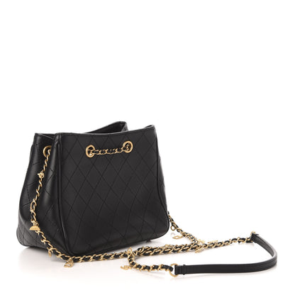 Chanel Calfskin Stitched Small Egyptian Amulet Drawstring Bag Black 3 of 11