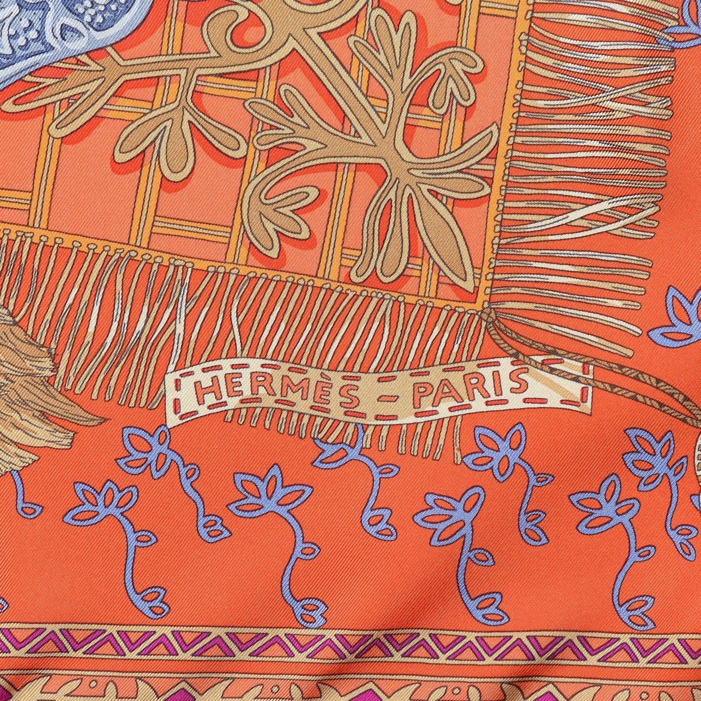 Silk Cavaliers du Caucase Scarf 90 Orange Fuchsia Parme