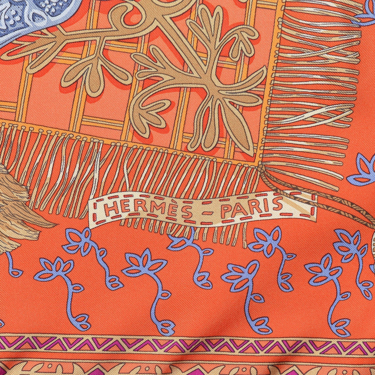 Hermes Silk Cavaliers du Caucase Scarf 90 Orange Fuchsia Parme 3 of 7