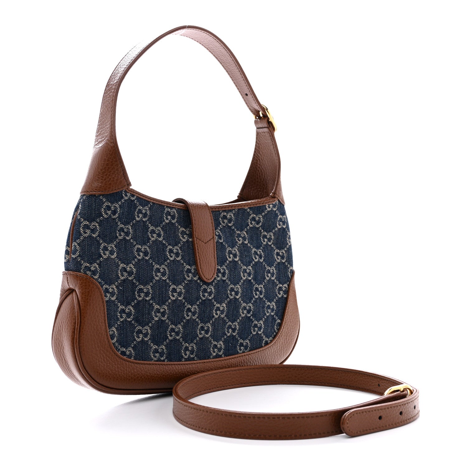 Gucci New Denim GG Monogram Calfskin Small Jackie 1961 Hobo Blue Tea Cuir 3 of 11