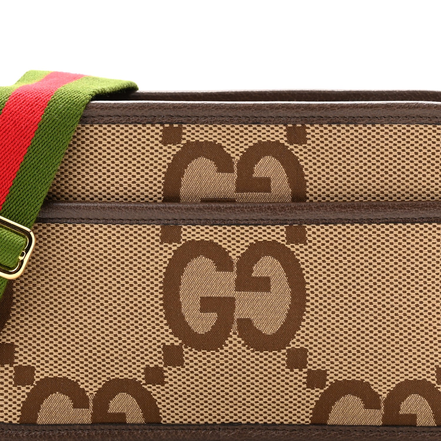 Gucci Monogram Jumbo GG Textured Dollar Calfskin Web Mini Crossbody Bag Camel Ebony New Acero 8 of 13