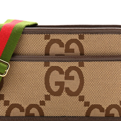 Gucci Monogram Jumbo GG Textured Dollar Calfskin Web Mini Crossbody Bag Camel Ebony New Acero 8 of 13