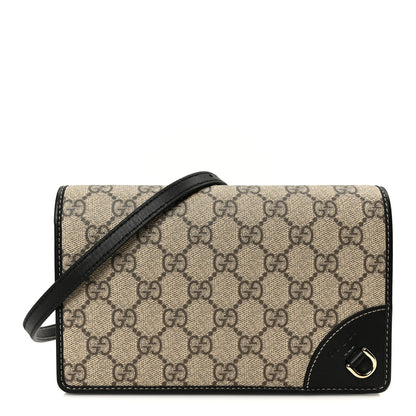 Gucci GG Emblem Monogram Wallet With Strap Beige Ebony Black 1 of 11