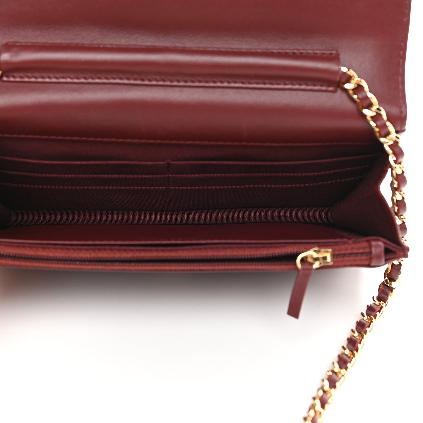Lambskin Quilted Wallet On Chain WOC Burgundy