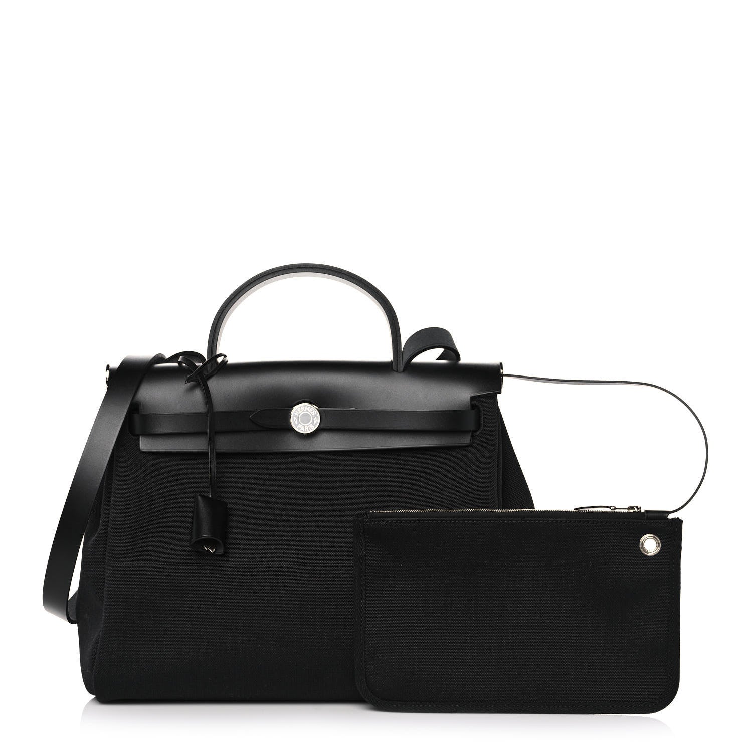 Hermes Military Toile Vache Hunter Herbag Zip Retourne 31 PM Black 1 of 16