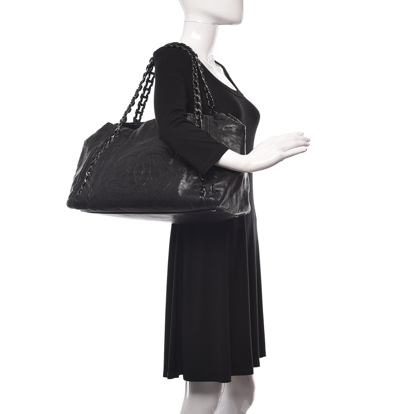 Glazed Caviar East West Modern Chain Tote Black
