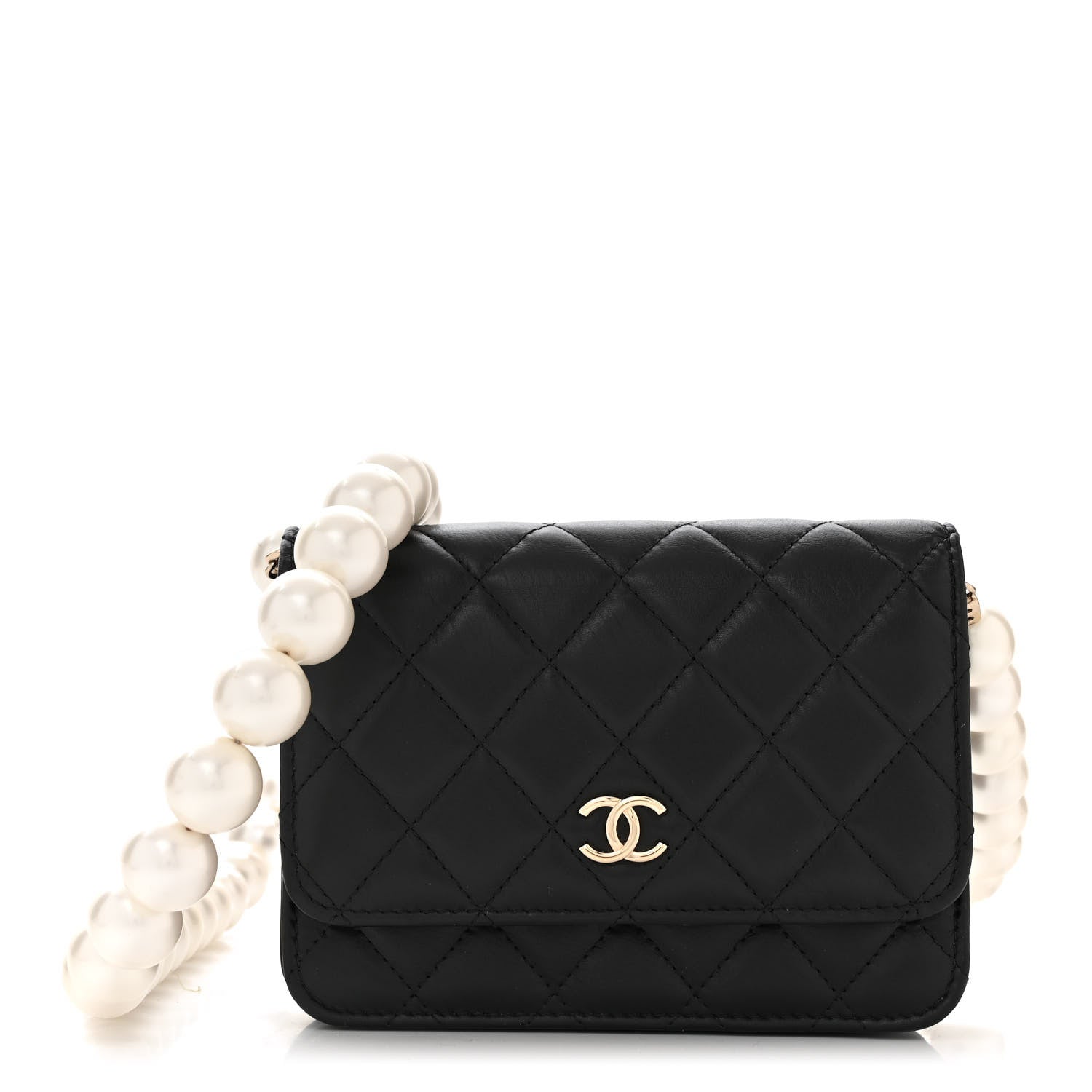 Chanel Calfskin Quilted Mini Maxi Pearls Wallet On Chain WOC Black 1 of 13