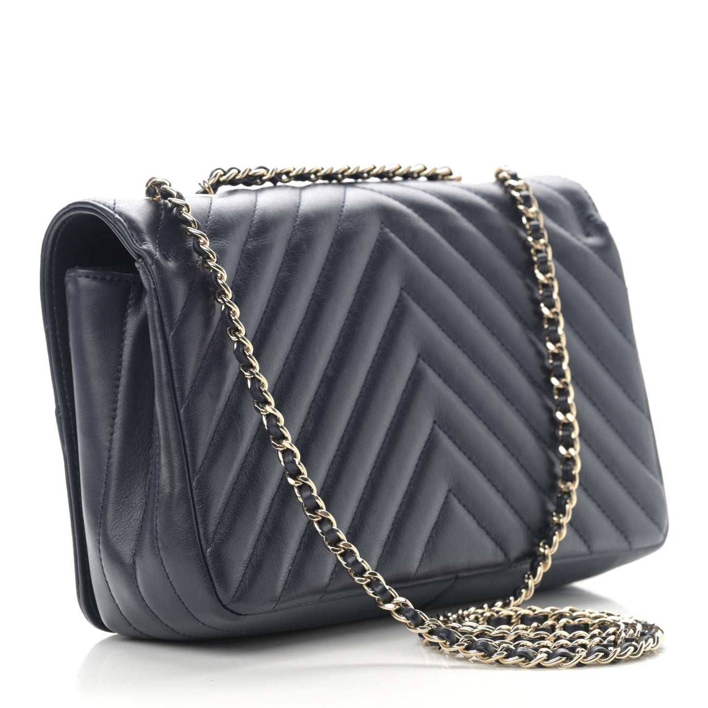 Calfskin Chevron Quilted Small Statement Flap Navy