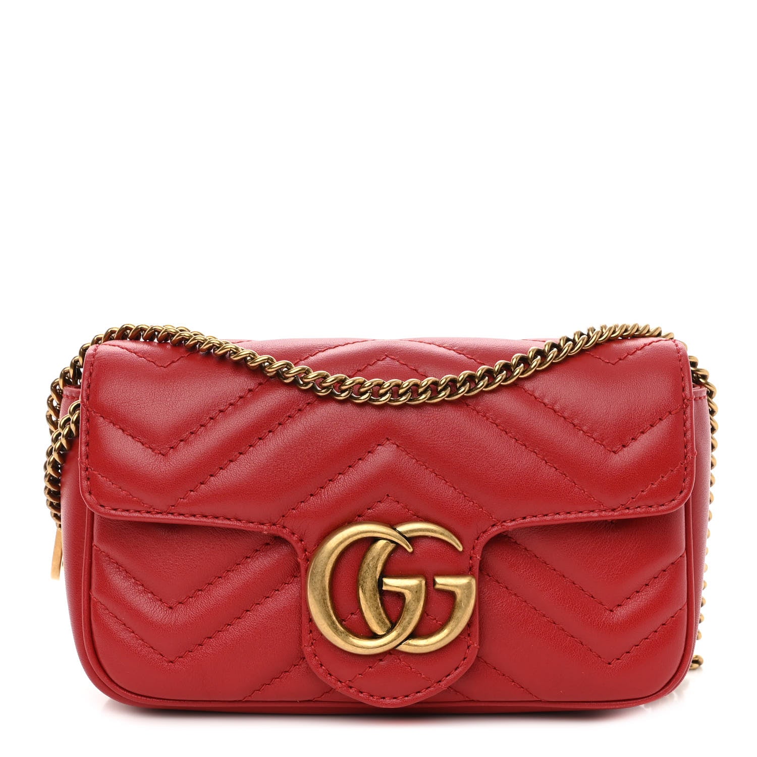 Gucci Calfskin Matelasse Super Mini GG Marmont Shoulder Bag Hibiscus Red 1 of 11